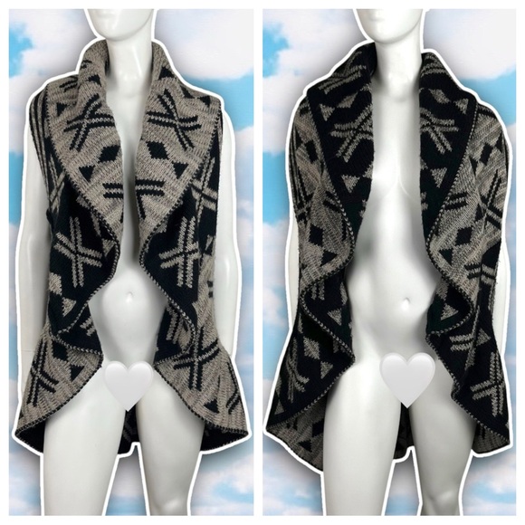 JOHNPAULRICHARD Kilim Reversible Ruffled Chunky Knit Sweater Vest Cardigan Aztec - Picture 1 of 13